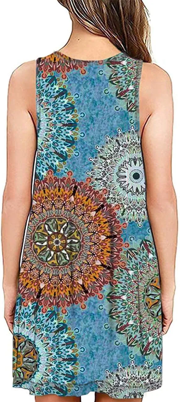 BEUFRI Sundress for Women Summer Casual Sleeveless Swing T Shirt Dresses Beach Cover up Tank Dress with Pockets