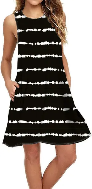 BEUFRI Sundress for Women Summer Casual Sleeveless Swing T Shirt Dresses Beach Cover up Tank Dress with Pockets