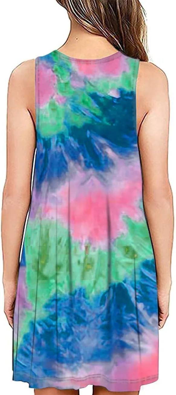 BEUFRI Sundress for Women Summer Casual Sleeveless Swing T Shirt Dresses Beach Cover up Tank Dress with Pockets