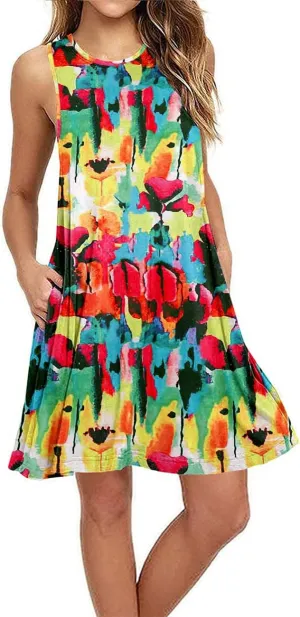 BEUFRI Sundress for Women Summer Casual Sleeveless Swing T Shirt Dresses Beach Cover up Tank Dress with Pockets