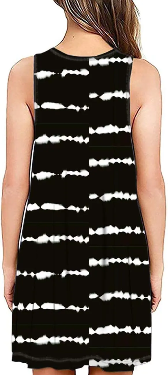 BEUFRI Sundress for Women Summer Casual Sleeveless Swing T Shirt Dresses Beach Cover up Tank Dress with Pockets