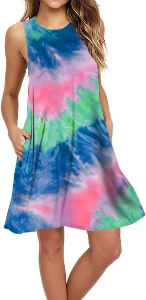 BEUFRI Sundress for Women Summer Casual Sleeveless Swing T Shirt Dresses Beach Cover up Tank Dress with Pockets