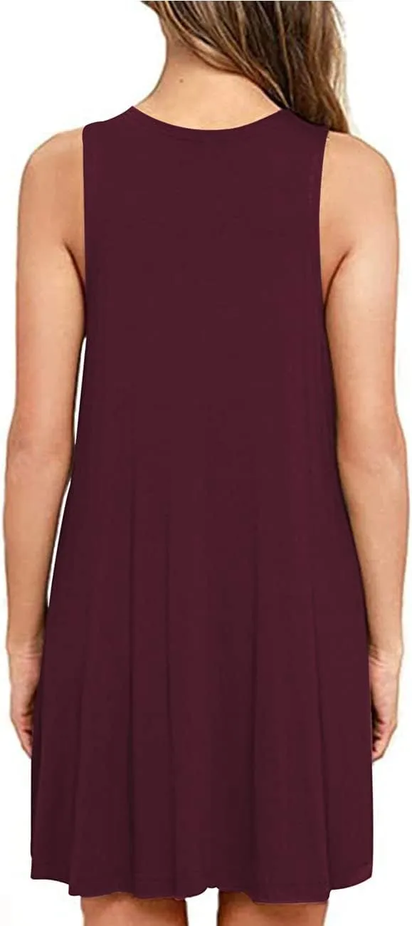 BEUFRI Women Summer Casual Swing T Shirt Dresses Beach Cover up Plain Tank Dress with Pockets