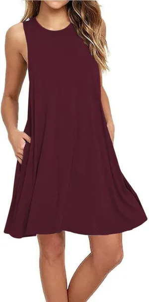 BEUFRI Women Summer Casual Swing T Shirt Dresses Beach Cover up Plain Tank Dress with Pockets