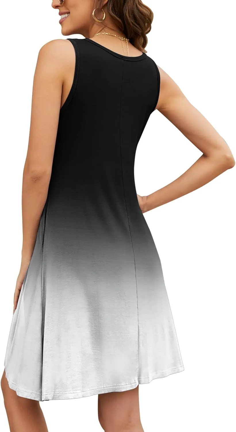 BEUFRI Women Summer Casual Swing T Shirt Dresses Beach Cover up Plain Tank Dress with Pockets