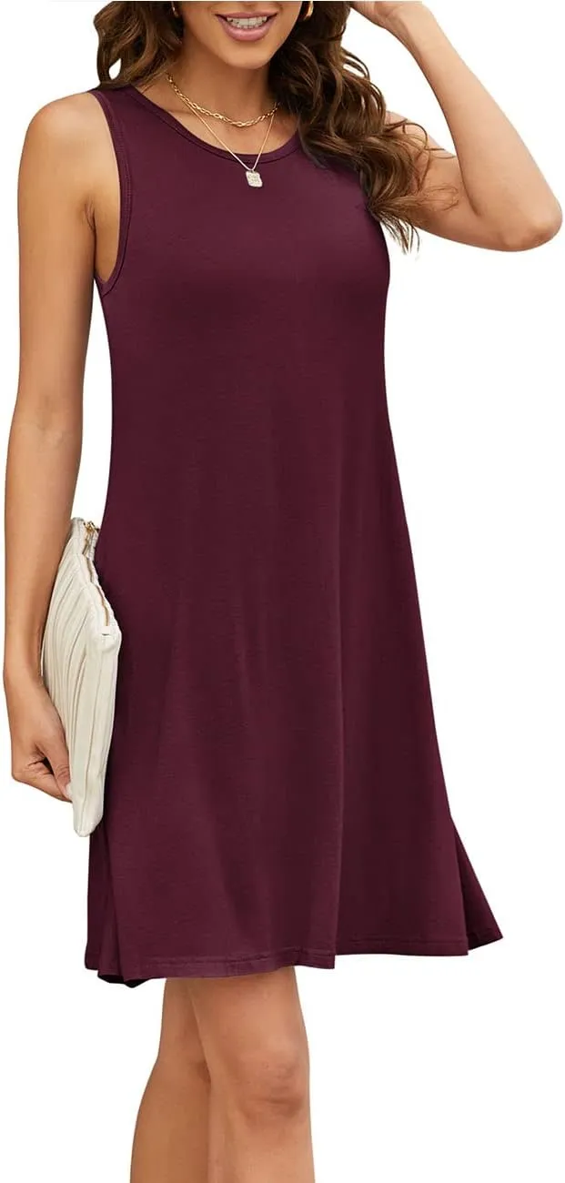 BEUFRI Women Summer Casual Swing T Shirt Dresses Beach Cover up Plain Tank Dress with Pockets