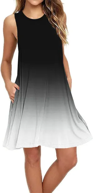 BEUFRI Women Summer Casual Swing T Shirt Dresses Beach Cover up Plain Tank Dress with Pockets
