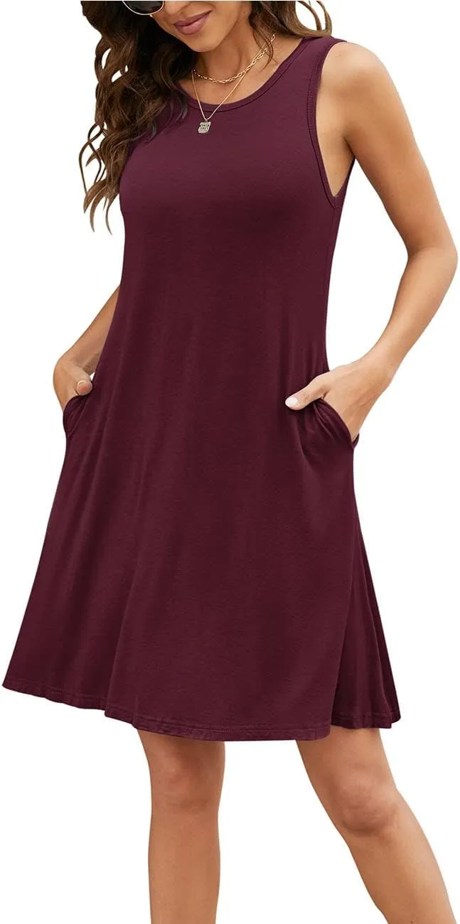 BEUFRI Women Summer Casual Swing T Shirt Dresses Beach Cover up Plain Tank Dress with Pockets