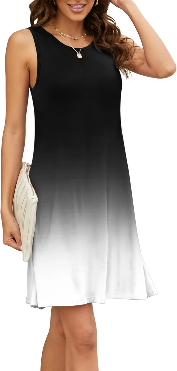BEUFRI Women Summer Casual Swing T Shirt Dresses Beach Cover up Plain Tank Dress with Pockets