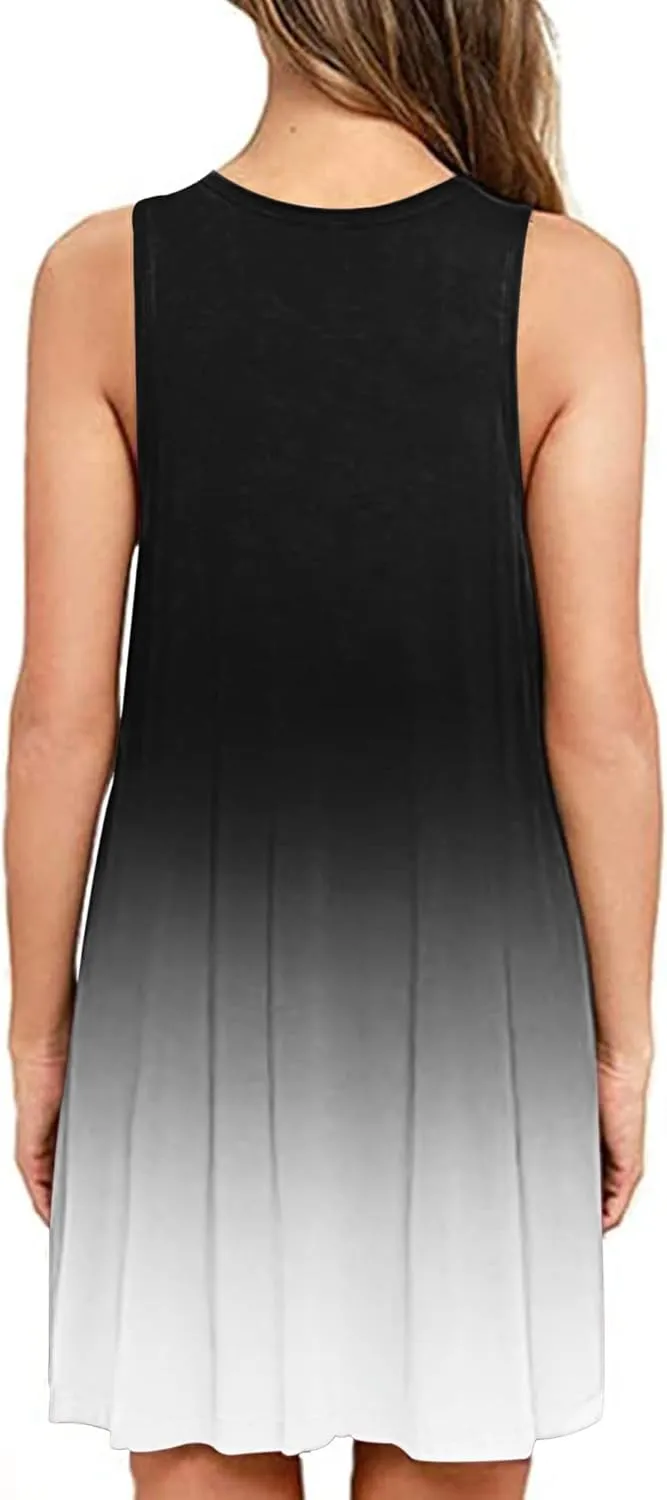 BEUFRI Women Summer Casual Swing T Shirt Dresses Beach Cover up Plain Tank Dress with Pockets