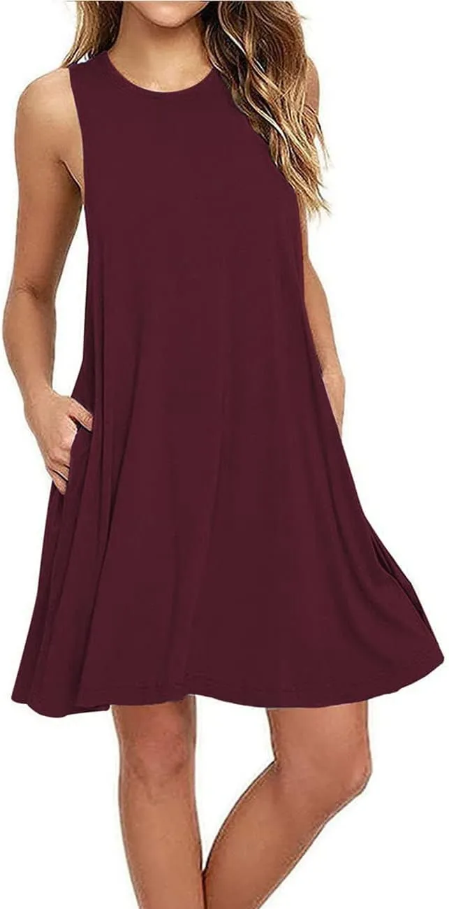 BEUFRI Women Summer Casual Swing T Shirt Dresses Beach Cover up Plain Tank Dress with Pockets