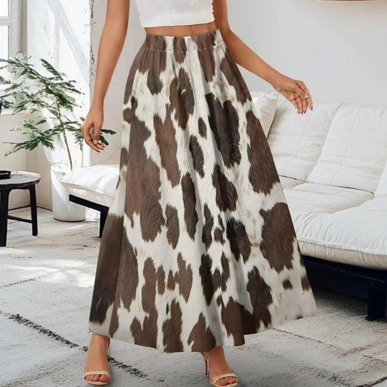 Biyejit Women's Elastic High Waist Pleated A-Line Skirts Flowy Swing Maxi Long Skirt Dress with Pockets