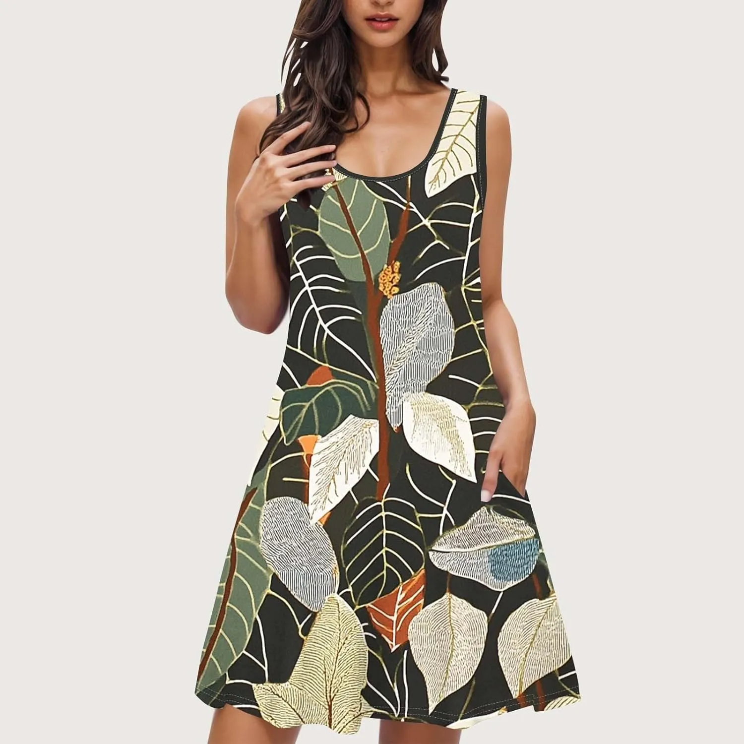 Boho Dresses for Women 2025 Summer Floral Cute Sundress Casual Sleeveless Tank Beach Mini Dress with Pocket