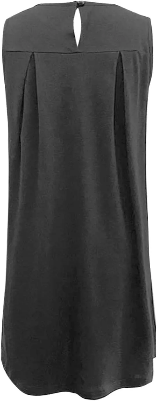 Boho Dresses for Women,2025 Trendy Crewneck Sleeveless Mini Dress Button Knit Color Block Short Dresses with Pockets
