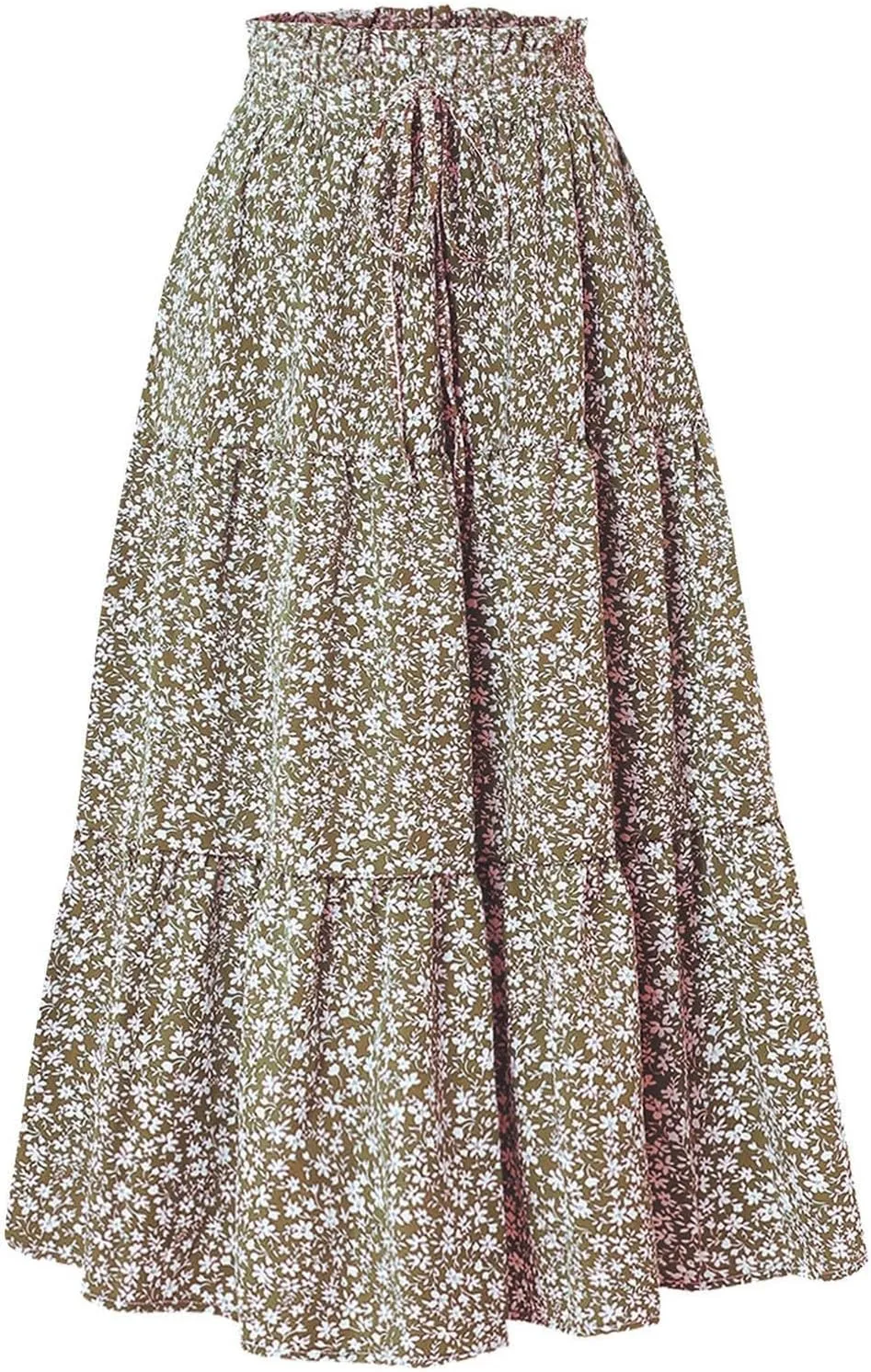 Boho Floral Maxi Skirt for Women 2025 Summer Elastic High Waist A Line Long Skirts Flowy Tiered Skirt with Pockets