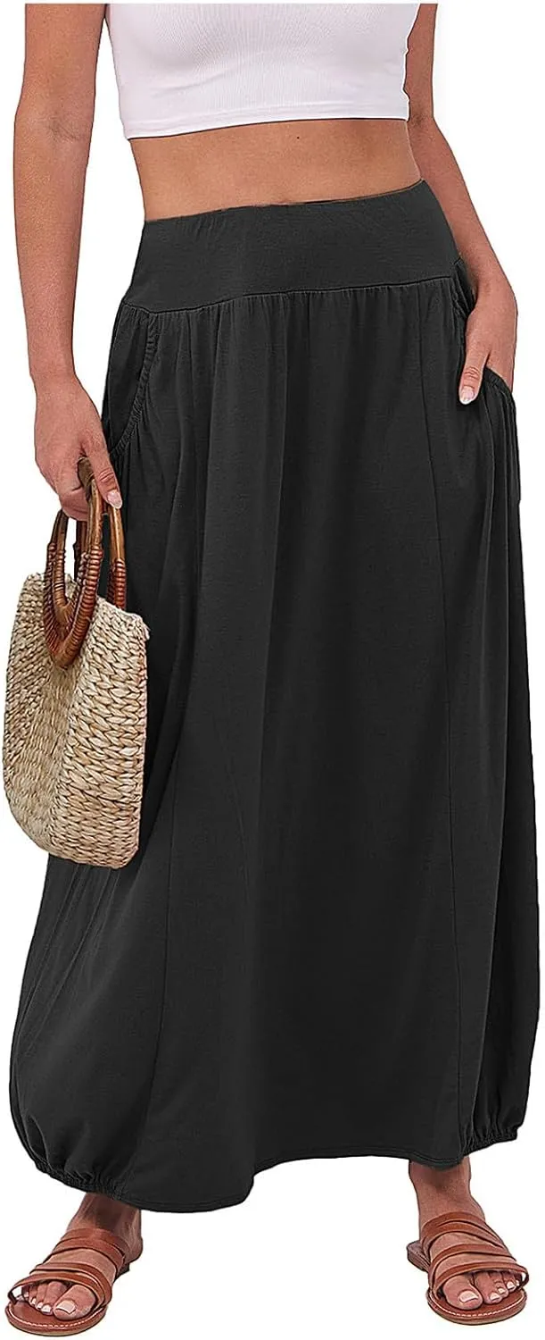 Boho Skirts for Women Comfy Pleated Flowy Long Beach Skirt Lightweight Breathable Soft Elastic Waist Tulle Skirt