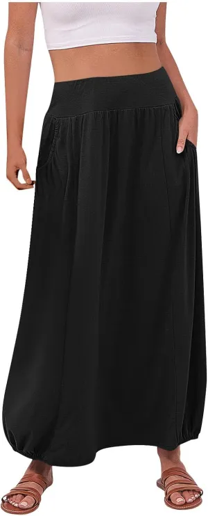 Boho Skirts for Women Comfy Pleated Flowy Long Beach Skirt Lightweight Breathable Soft Elastic Waist Tulle Skirt