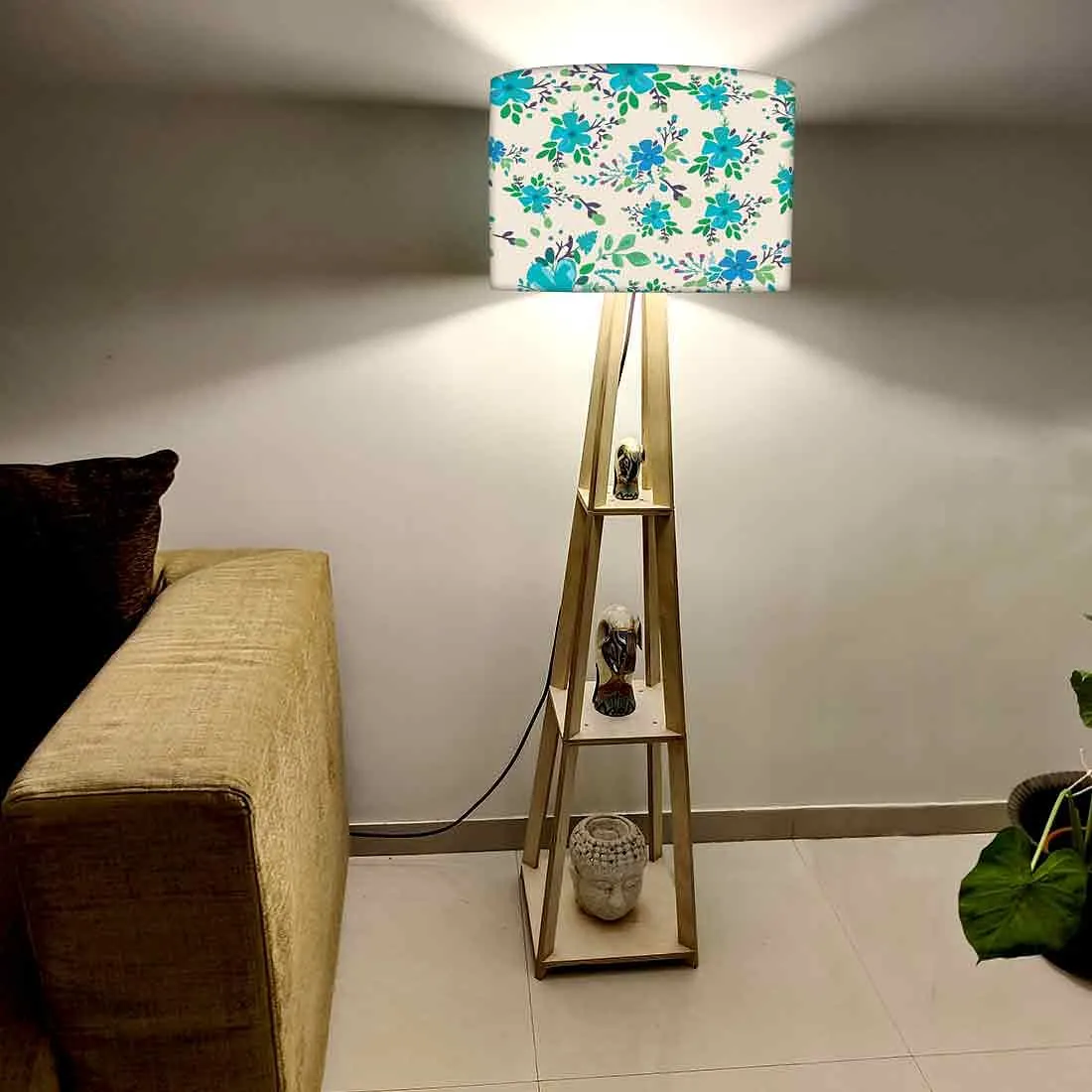 Bright Blue Flowers Floor Lamps for Bedroom Light