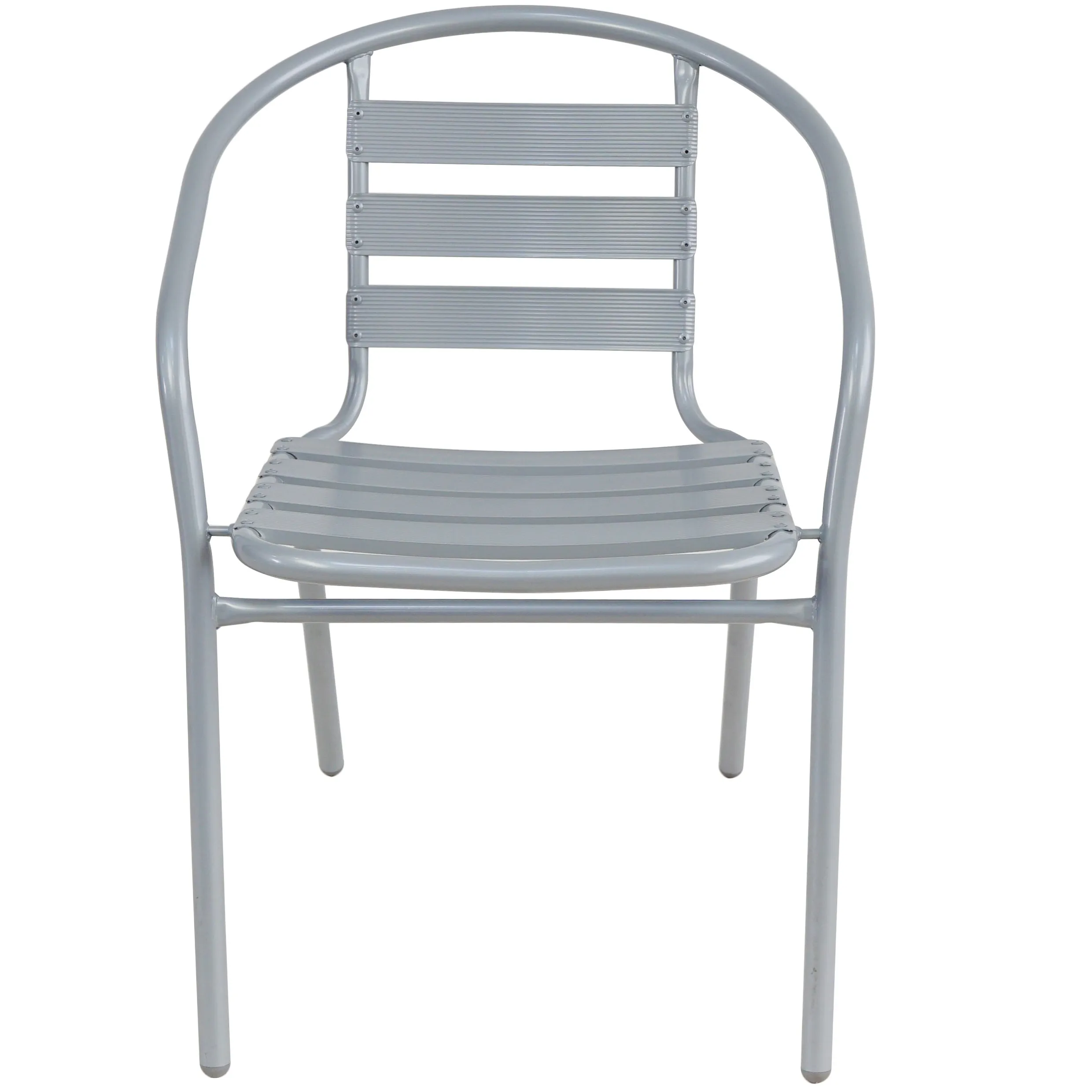BTExpert Indoor Outdoor Set of 5 Silver Gray Restaurant Metal Aluminum Slat Stack Chairs Lightweight
