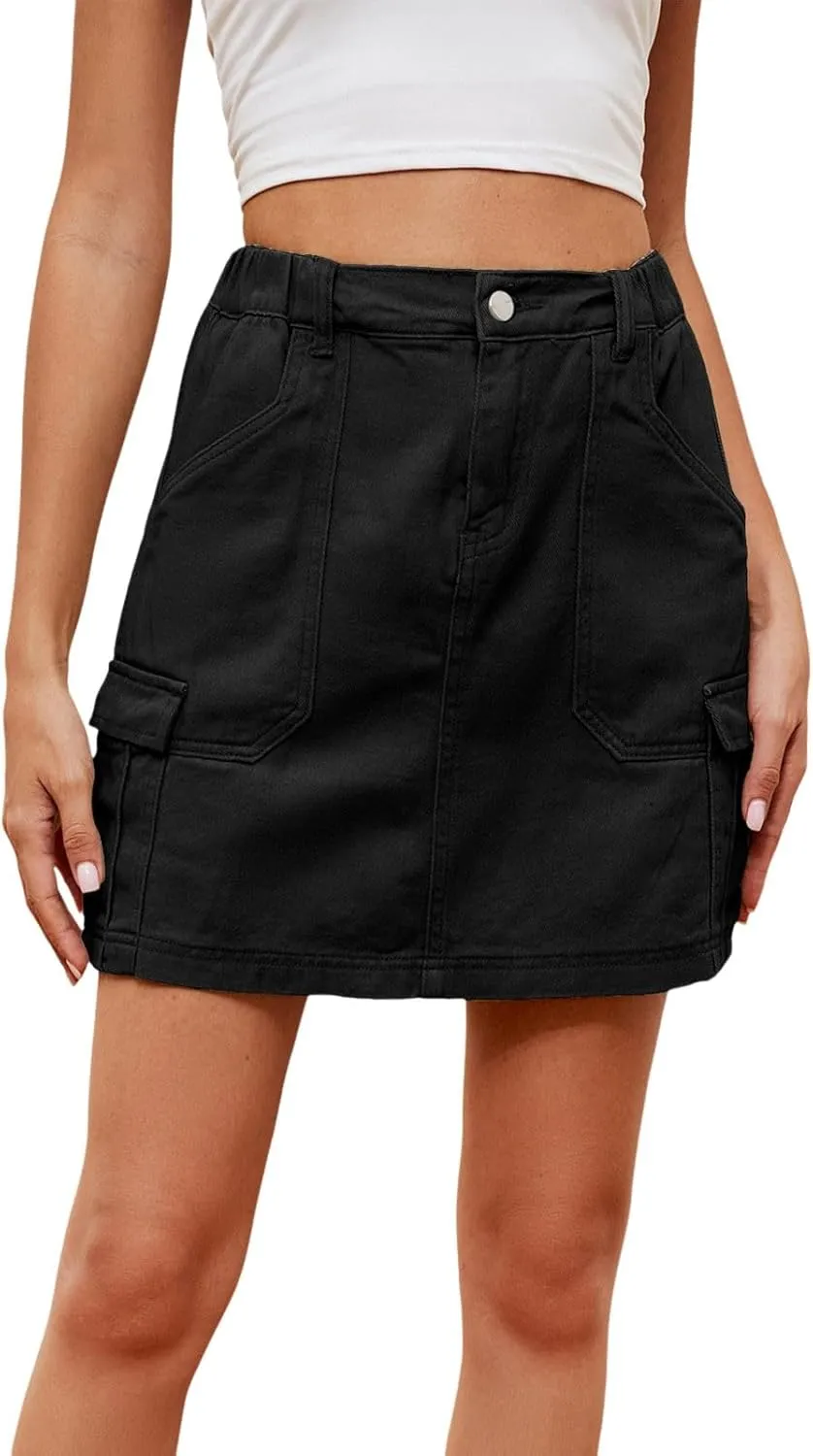 Cargo Womens Skirt Jean Mini Skirts for Women A Line Denim Dress High Rise Swing Skirt and Top Set for Women Elegant