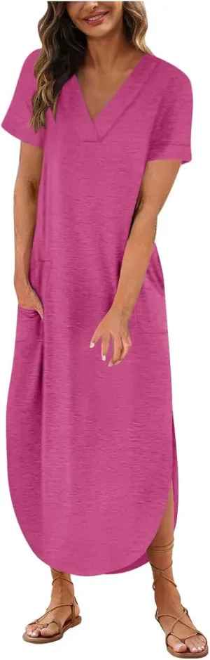 Casual Dresses for Women Summer Short Sleeve T-Shirt Dress Swing A Line Beach Vacation Sundresses with Pockets
