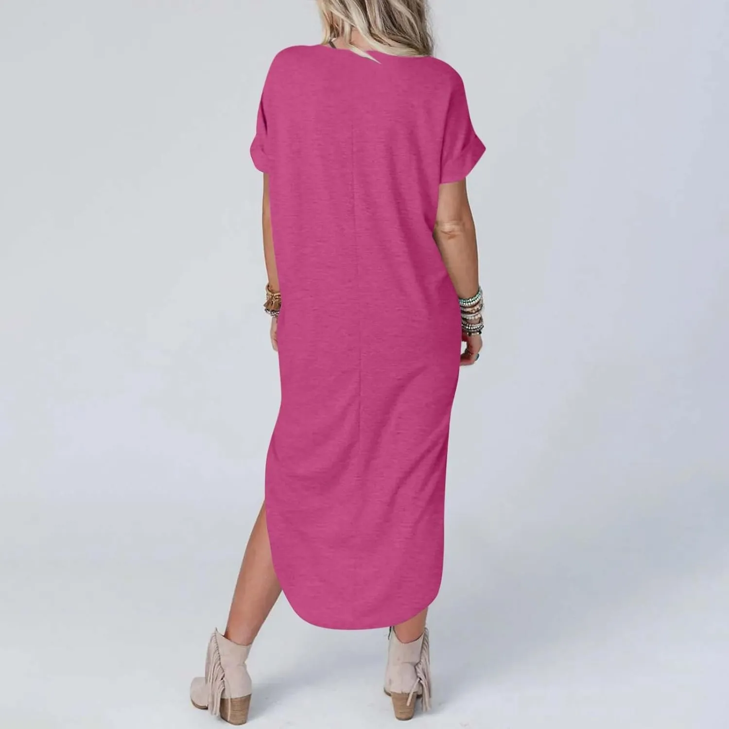 Casual Dresses for Women Summer Short Sleeve T-Shirt Dress Swing A Line Beach Vacation Sundresses with Pockets