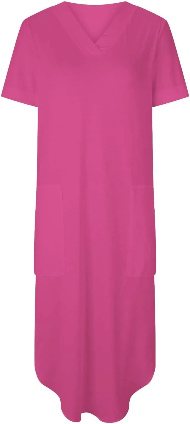 Casual Dresses for Women Summer Short Sleeve T-Shirt Dress Swing A Line Beach Vacation Sundresses with Pockets