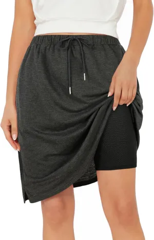 Century Star Tennis Skirts for Women with Pockets Golf Knee Length Skorts Athletic Sports Drawstring Waist Skirts with Shorts