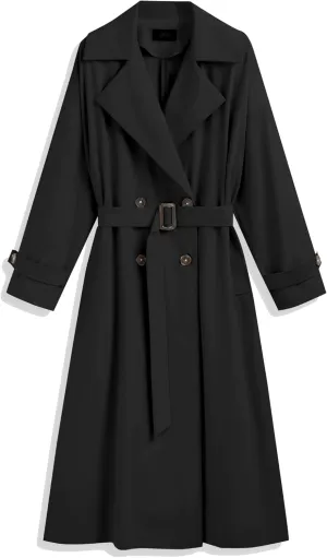 CIDER Oversized Solid Collar Long Trench Coat With Belt