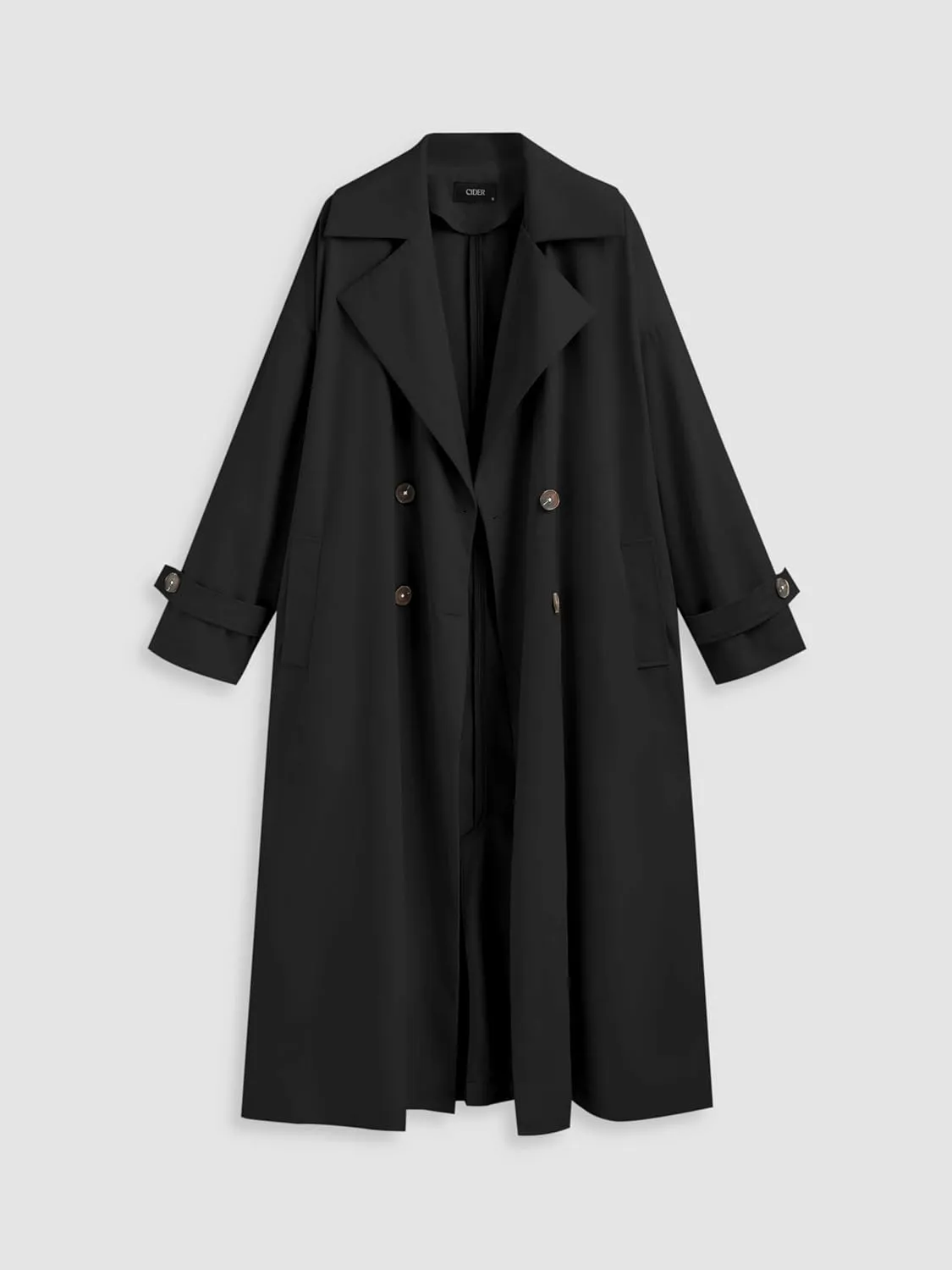 CIDER Oversized Solid Collar Long Trench Coat With Belt