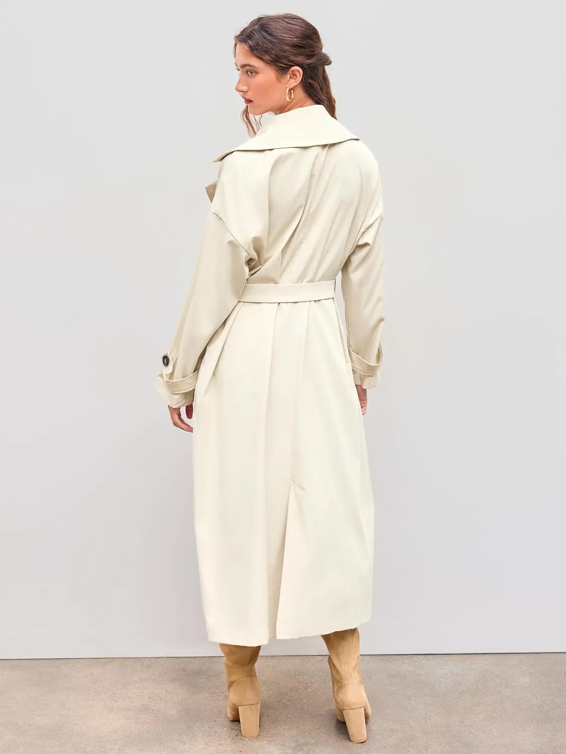 CIDER Oversized Solid Collar Long Trench Coat With Belt