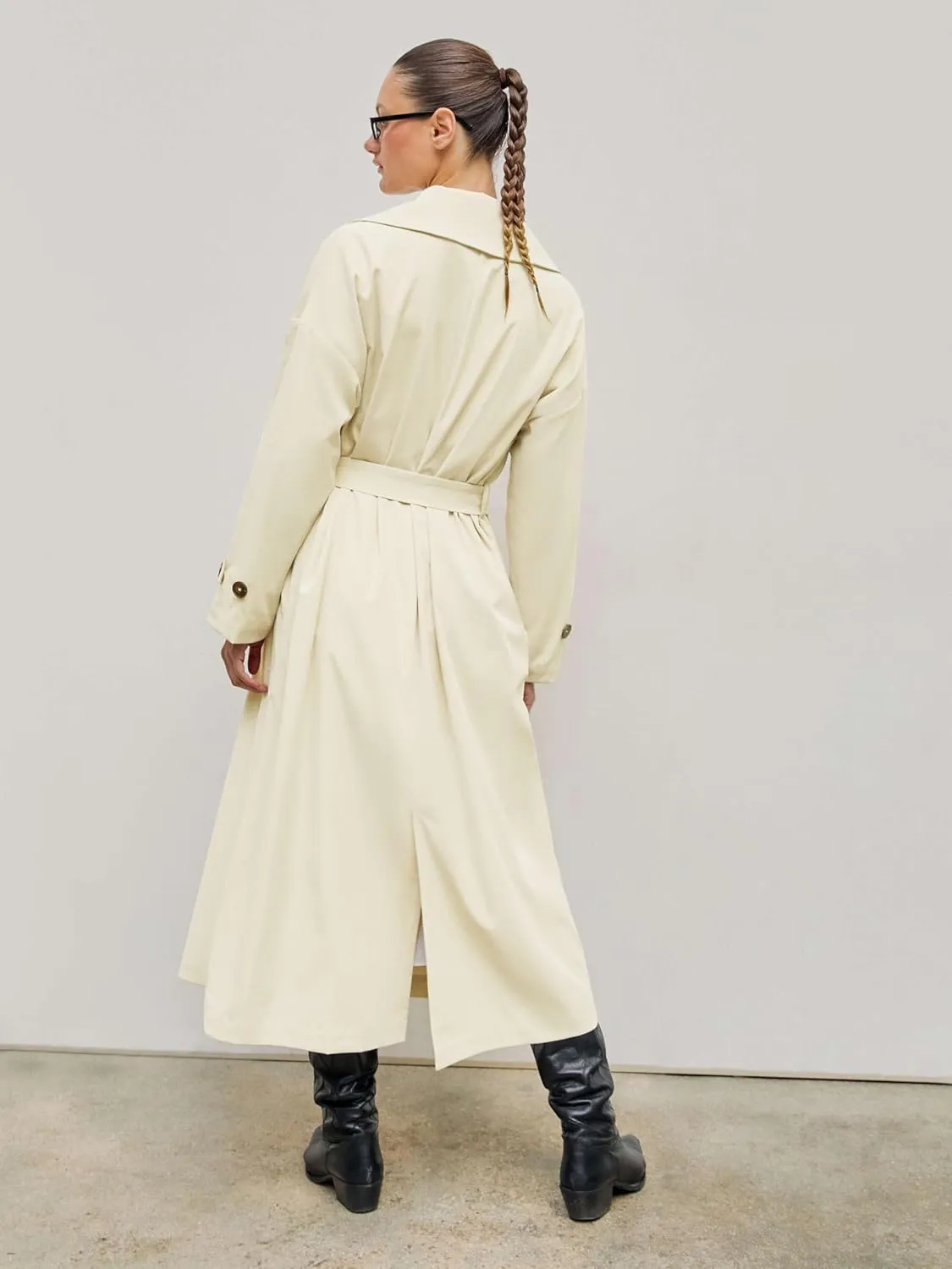 CIDER Oversized Solid Collar Long Trench Coat With Belt