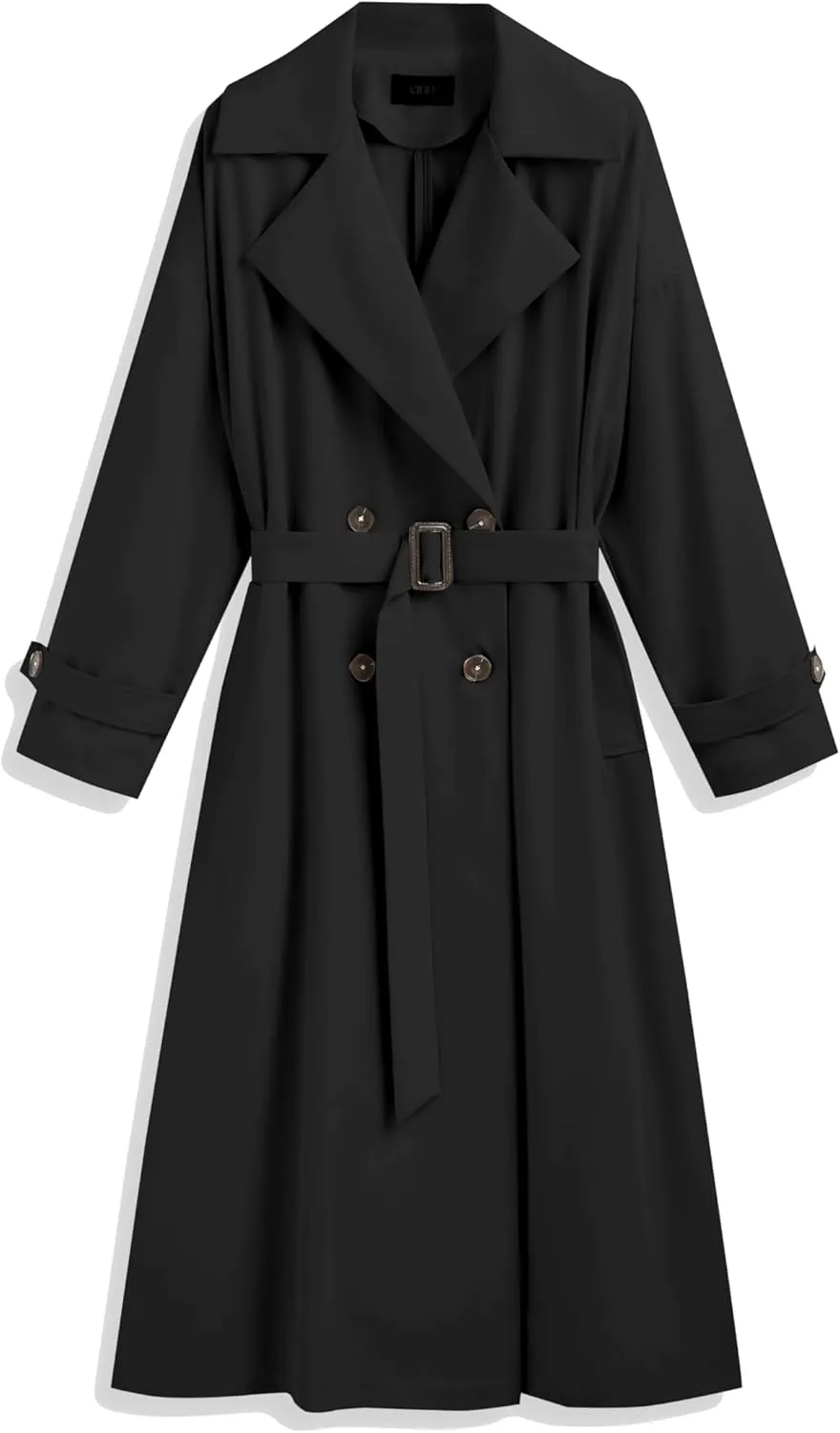CIDER Oversized Solid Collar Long Trench Coat With Belt