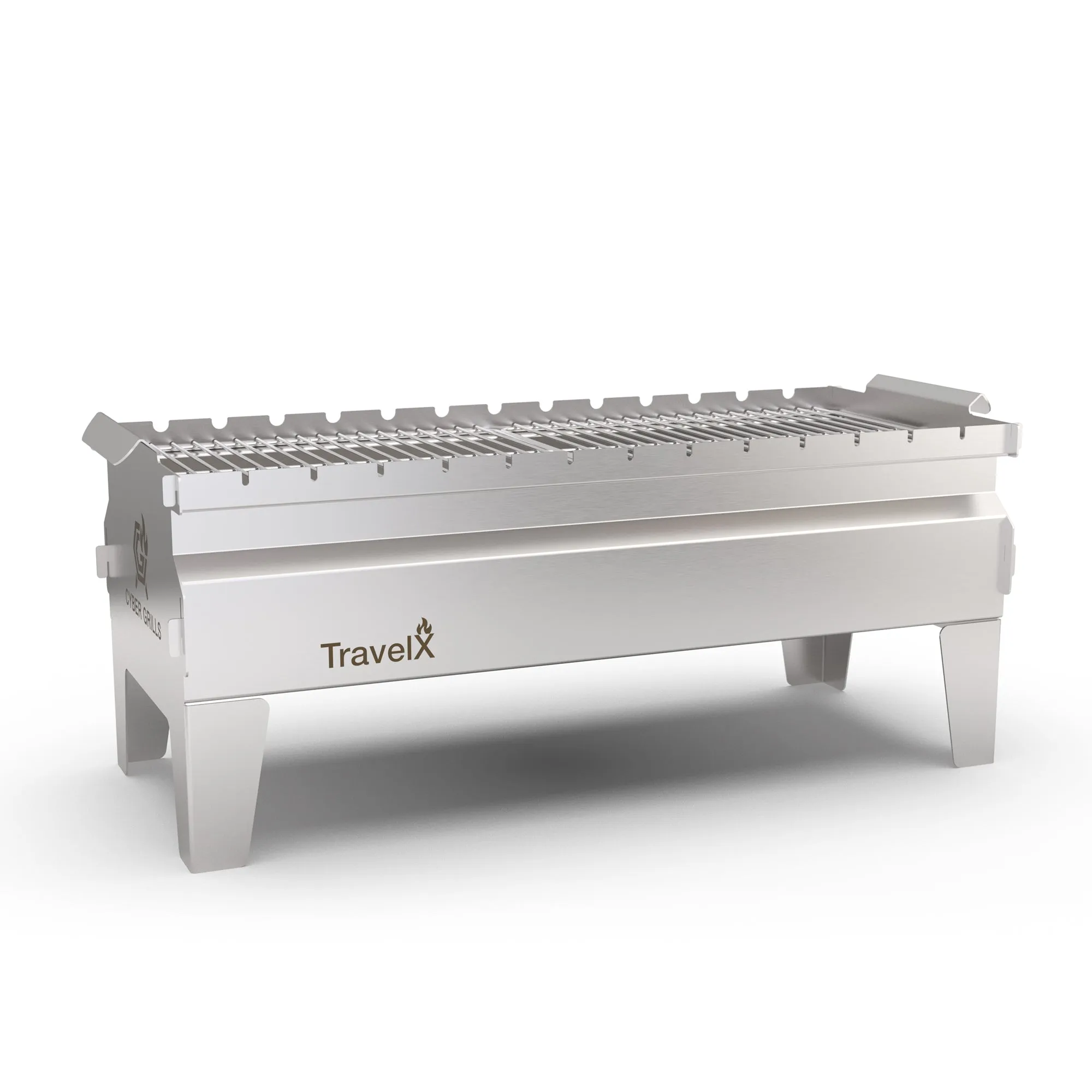 Collapsible Charcoal Grill | Sleek BBQ Camping Stove | Low Profile Foldable Grill | Stainless Steel Tabletop Grill | TravelX S03