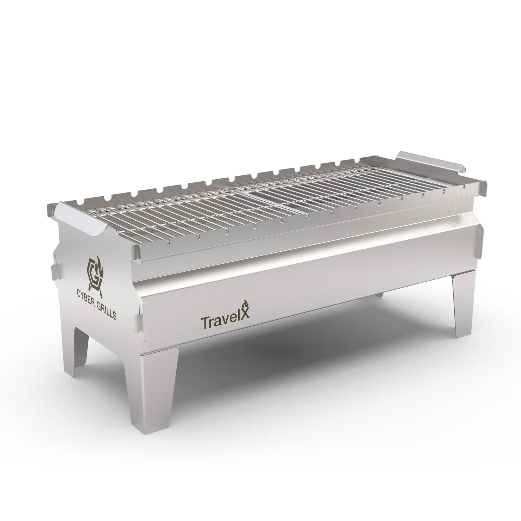 Collapsible Charcoal Grill | Sleek BBQ Camping Stove | Low Profile Foldable Grill | Stainless Steel Tabletop Grill | TravelX S03