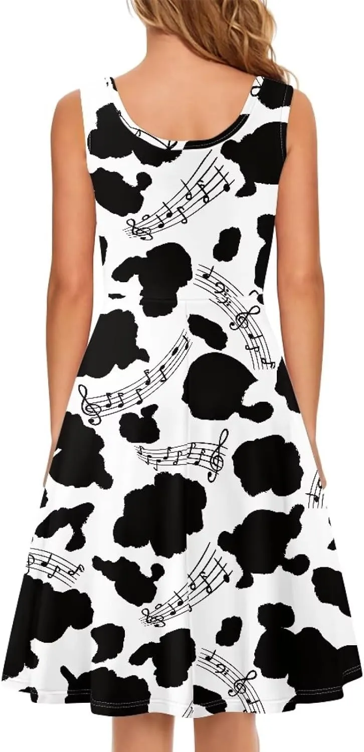 Coloranimal Women Dresses A Line Skater XS-4XL Plus Size Summer Sleeveless Casual Sundresses