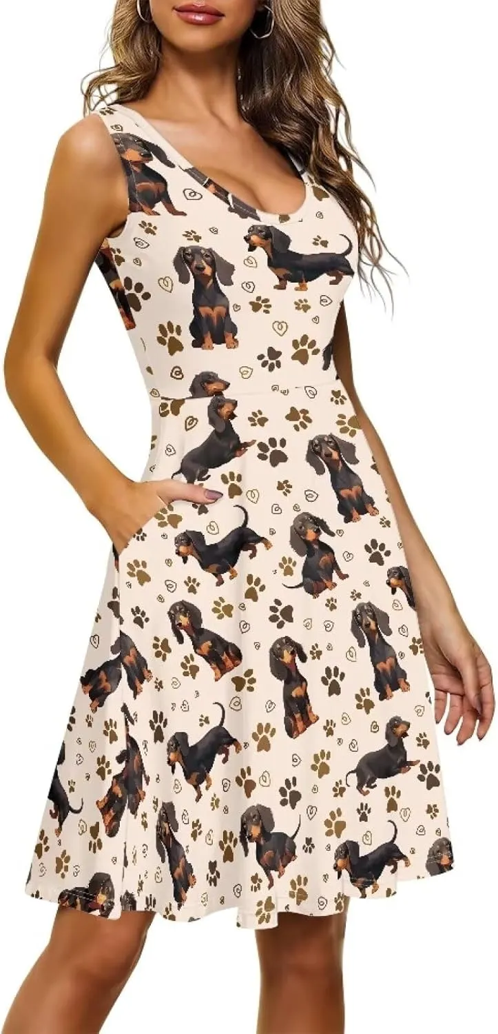 Coloranimal Women Dresses A Line Skater XS-4XL Plus Size Summer Sleeveless Casual Sundresses
