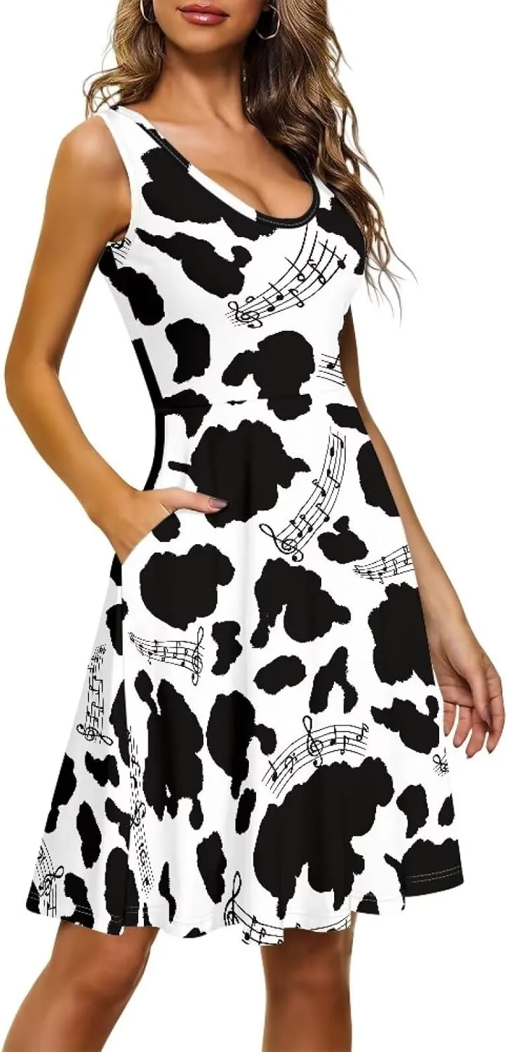 Coloranimal Women Dresses A Line Skater XS-4XL Plus Size Summer Sleeveless Casual Sundresses