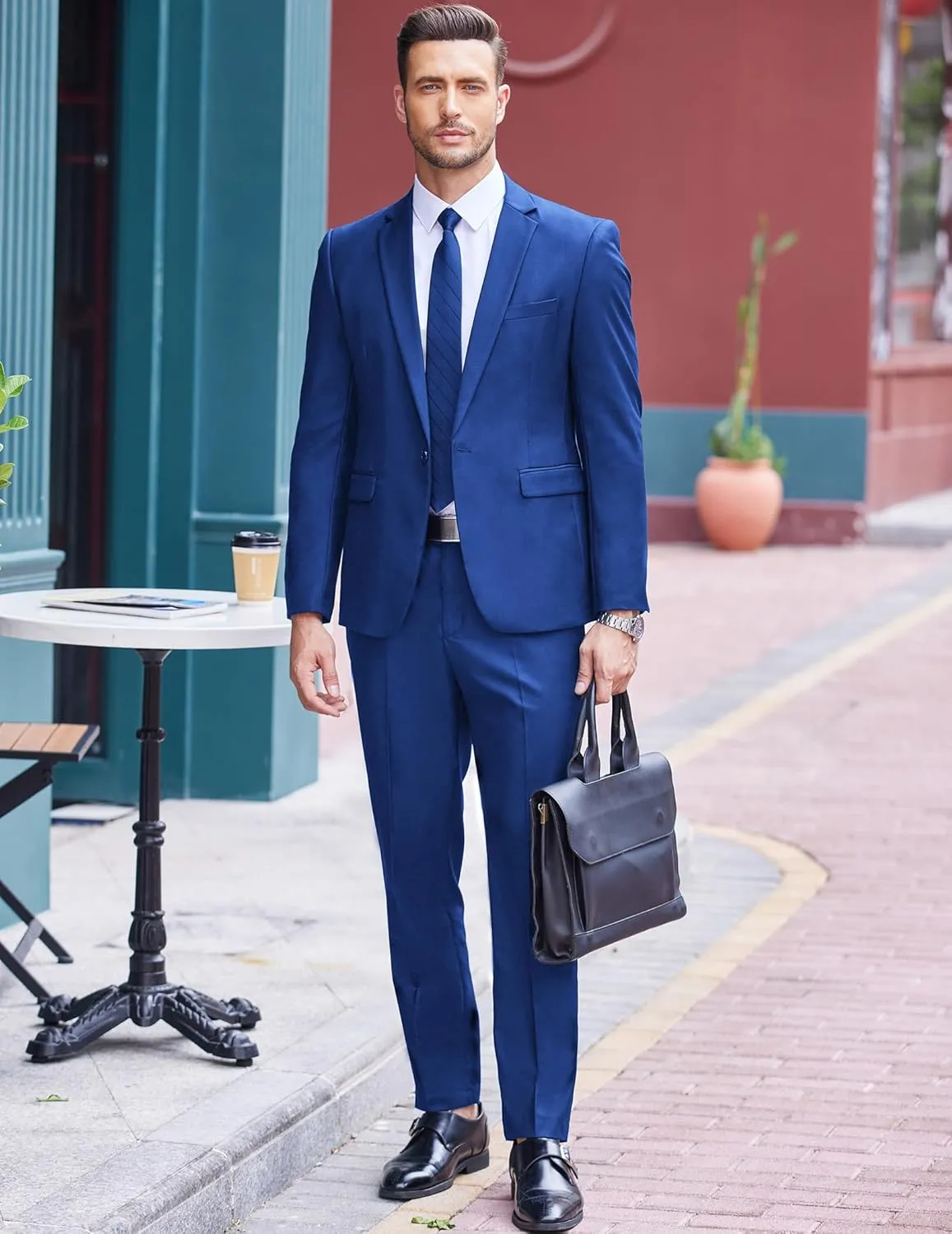 COOFANDY Men 2 Piece Suits One Button Blazer Jacket Tuxedo Slim Fit Suit Pant