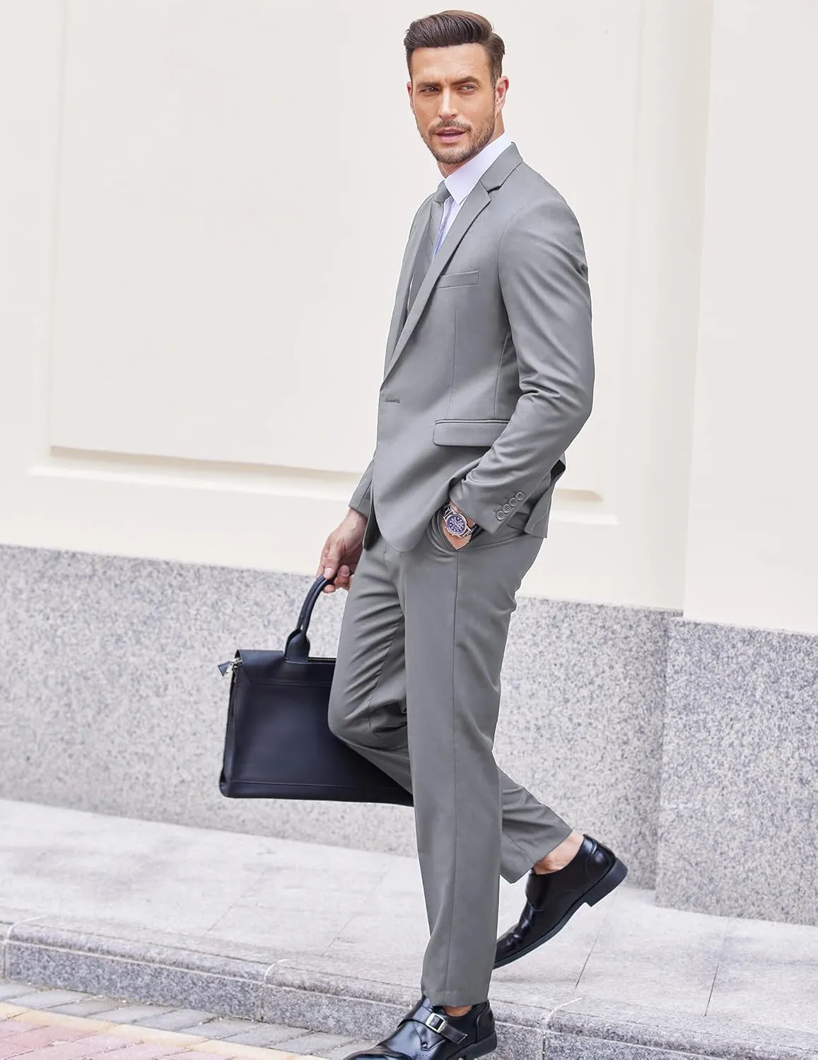 COOFANDY Men 2 Piece Suits One Button Blazer Jacket Tuxedo Slim Fit Suit Pant