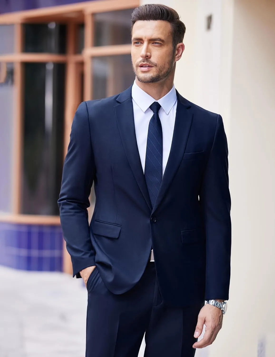 COOFANDY Men 2 Piece Suits One Button Blazer Jacket Tuxedo Slim Fit Suit Pant