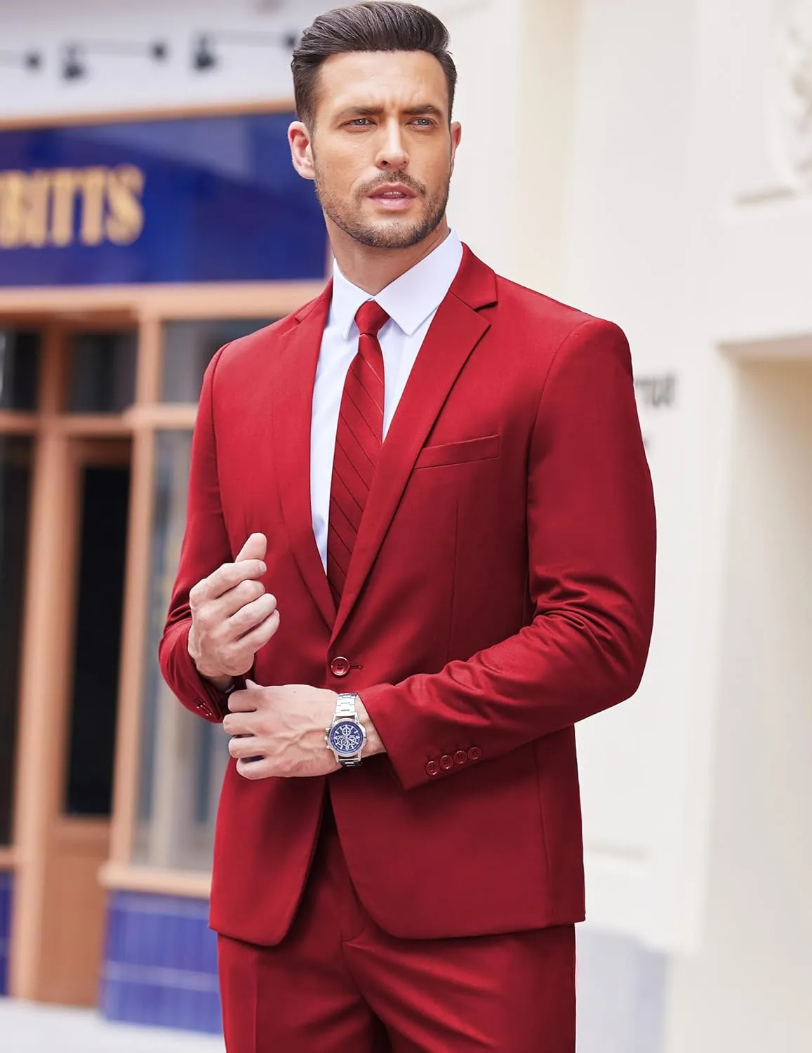 COOFANDY Men 2 Piece Suits One Button Blazer Jacket Tuxedo Slim Fit Suit Pant