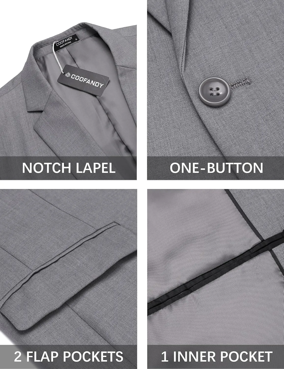 COOFANDY Men 2 Piece Suits One Button Blazer Jacket Tuxedo Slim Fit Suit Pant