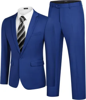 COOFANDY Men 2 Piece Suits One Button Blazer Jacket Tuxedo Slim Fit Suit Pant
