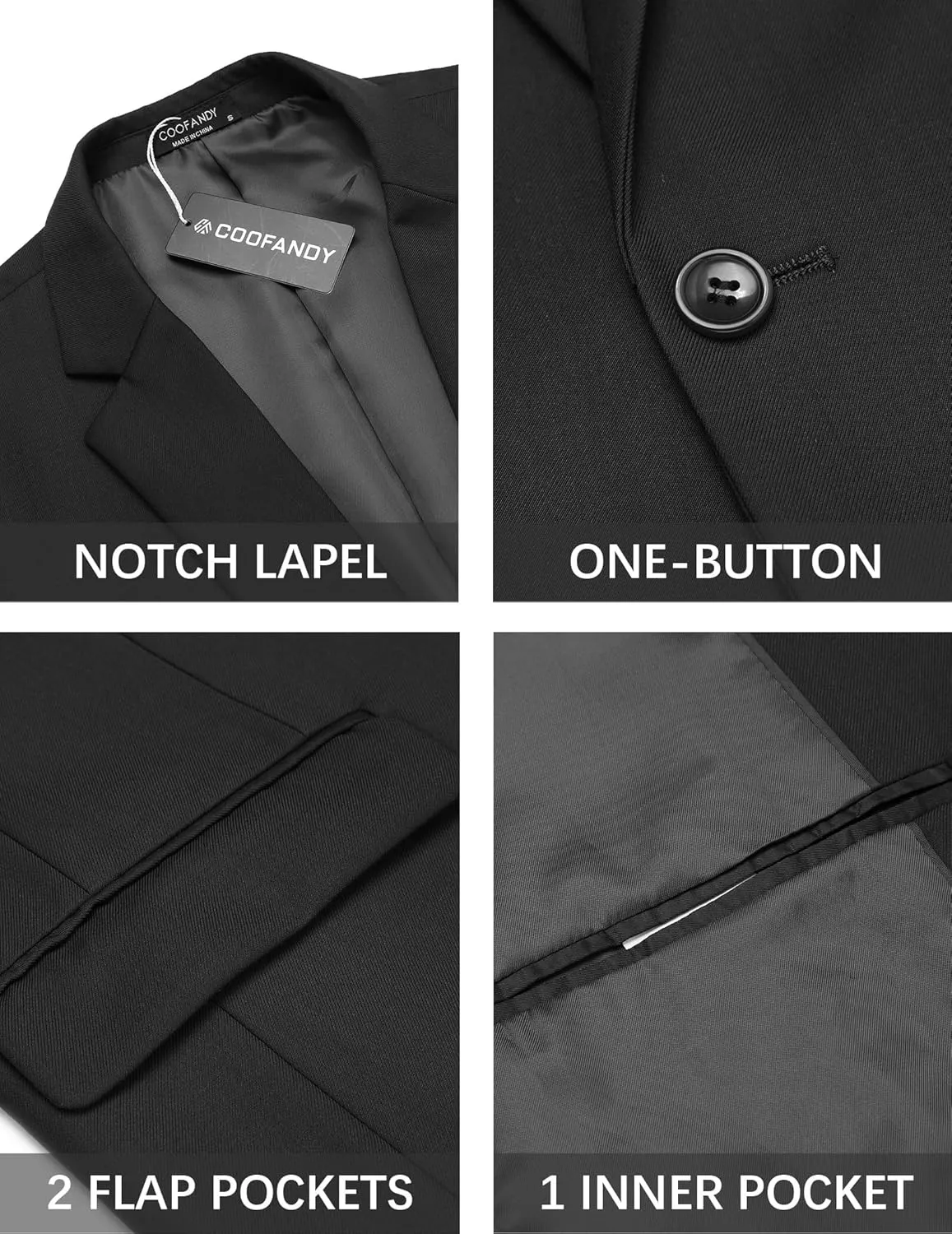 COOFANDY Men 2 Piece Suits One Button Blazer Jacket Tuxedo Slim Fit Suit Pant