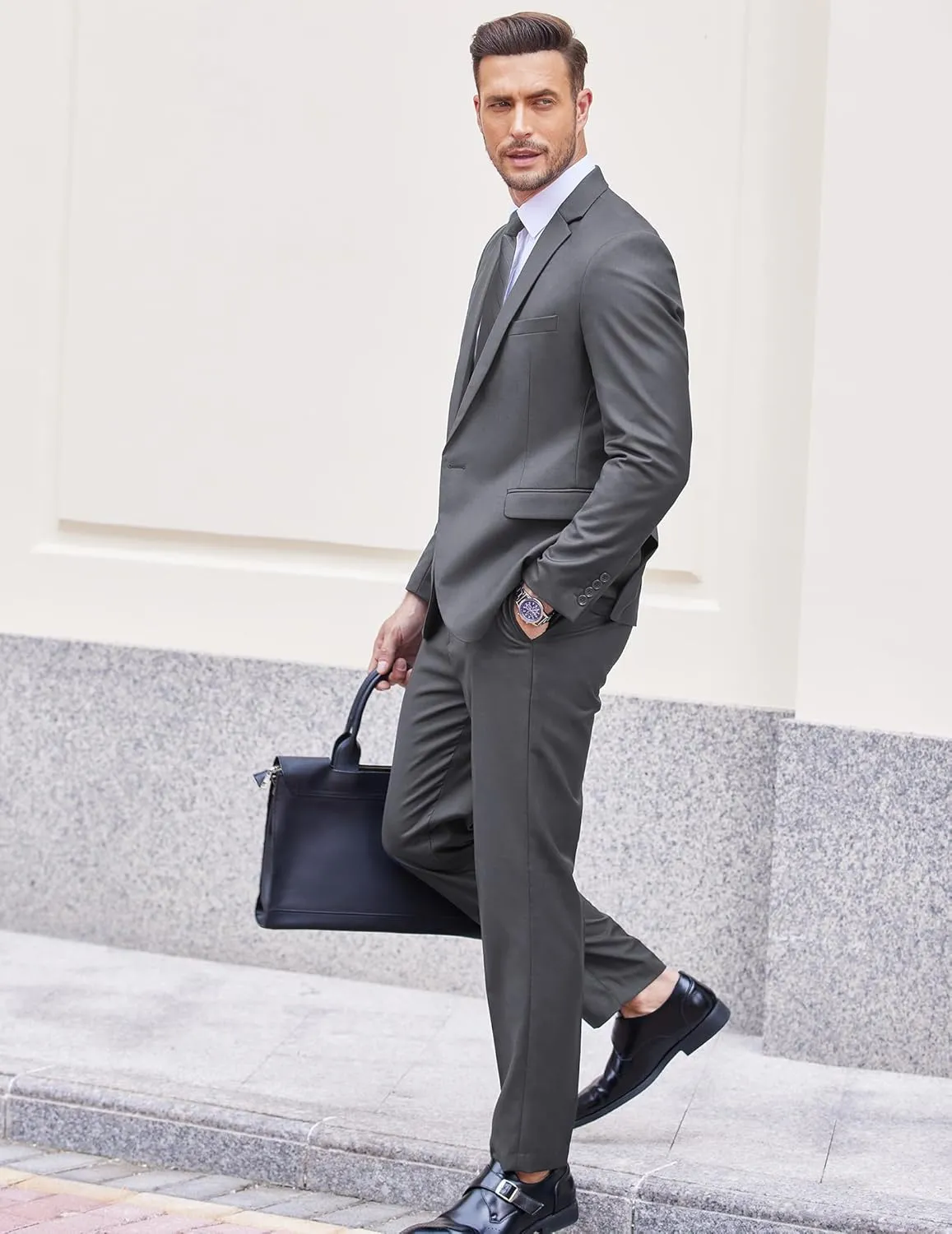 COOFANDY Men 2 Piece Suits One Button Blazer Jacket Tuxedo Slim Fit Suit Pant