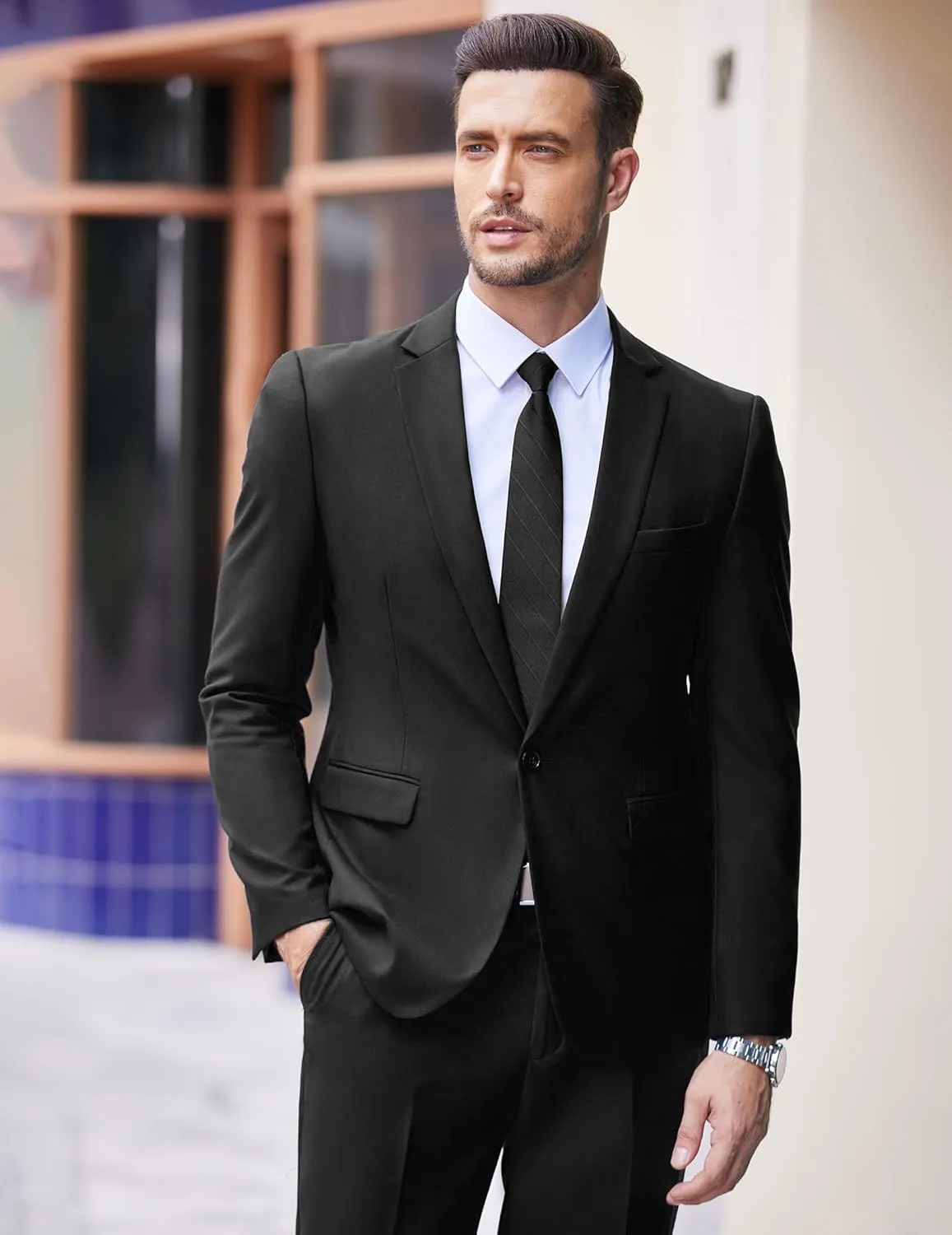 COOFANDY Men 2 Piece Suits One Button Blazer Jacket Tuxedo Slim Fit Suit Pant