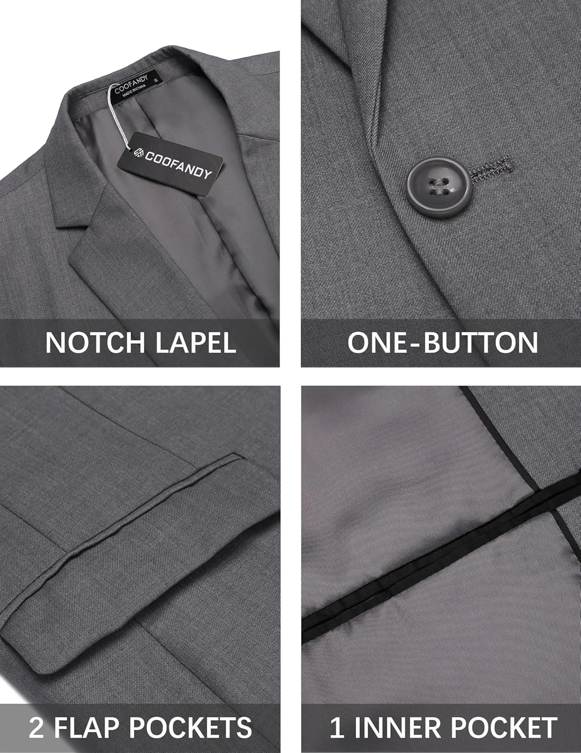 COOFANDY Men 2 Piece Suits One Button Blazer Jacket Tuxedo Slim Fit Suit Pant