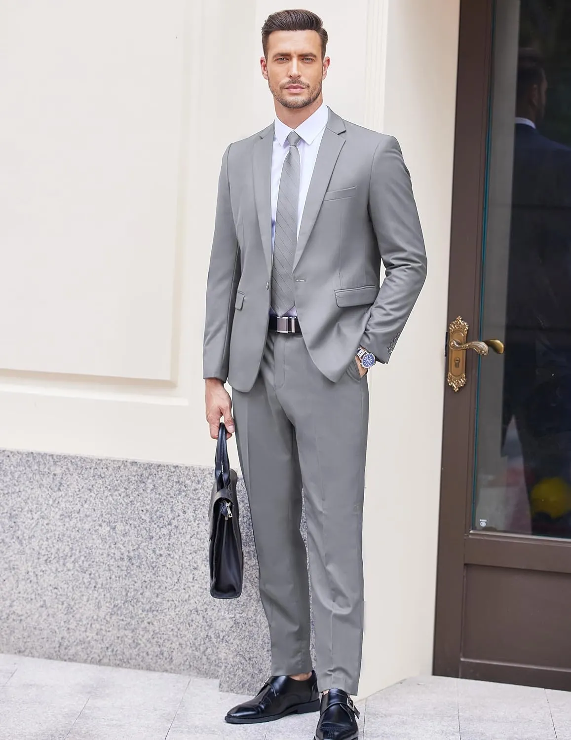 COOFANDY Men 2 Piece Suits One Button Blazer Jacket Tuxedo Slim Fit Suit Pant