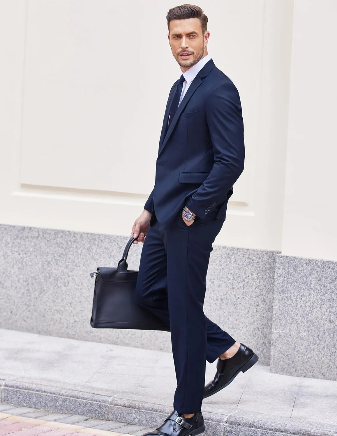 COOFANDY Men 2 Piece Suits One Button Blazer Jacket Tuxedo Slim Fit Suit Pant